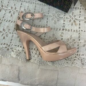 PLAYBOY Nude Pink Patent Leather Strappy Platform Heel